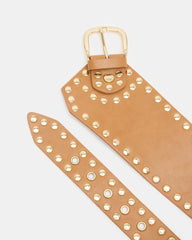 STUDDED WIDE WAIST BELT BROWN